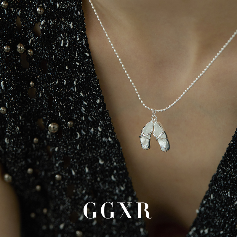 GGXR 925银芭蕾鞋复古项链 锁骨链 小众原创耳饰显瘦法式复古项链