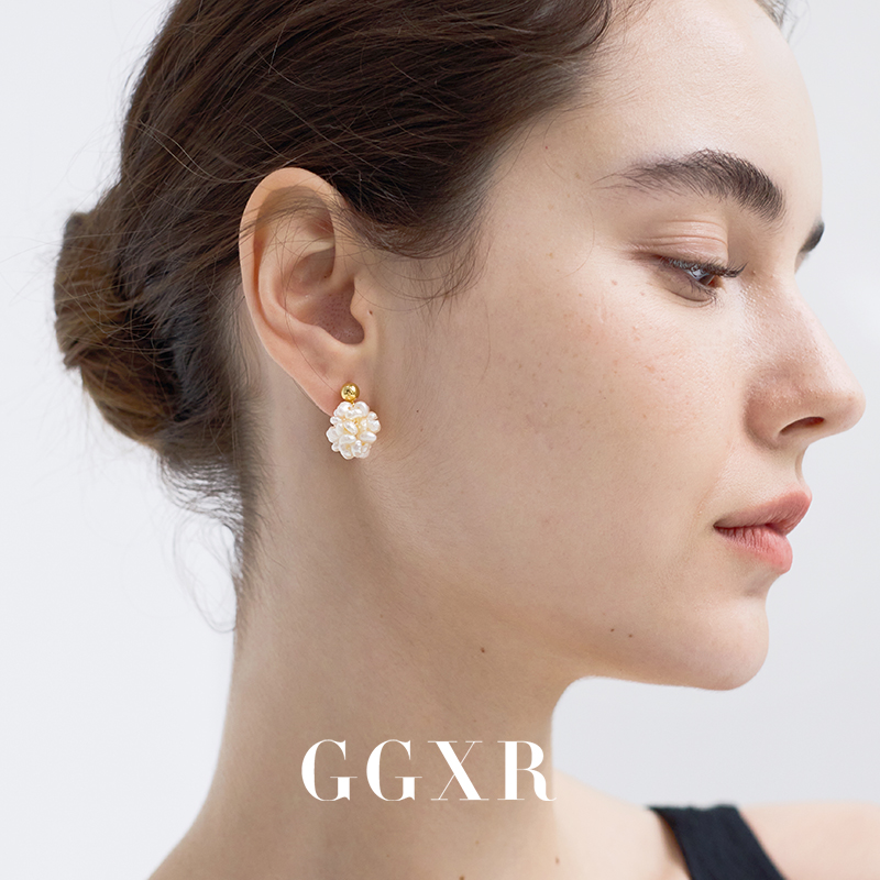 GGXR 法式天然淡水珍珠花簇耳环无耳洞耳夹