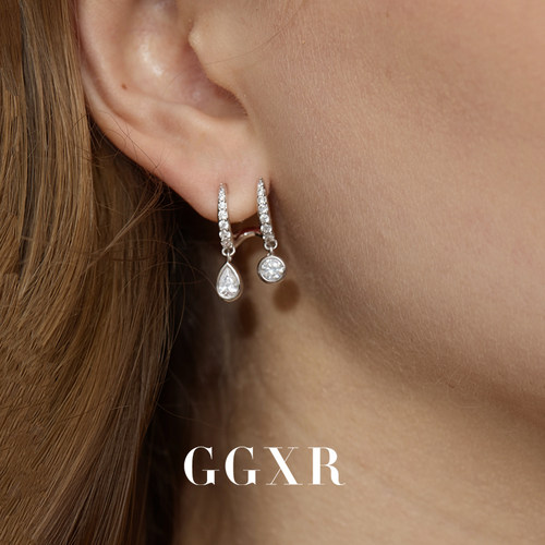 【新品】GGXR 通勤简约微镶满钻水滴耳环无耳洞耳夹 双耳洞既视感