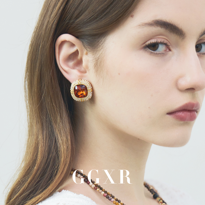 GGXR 奥地利进口施华洛水钻方钻耳环无耳洞耳夹