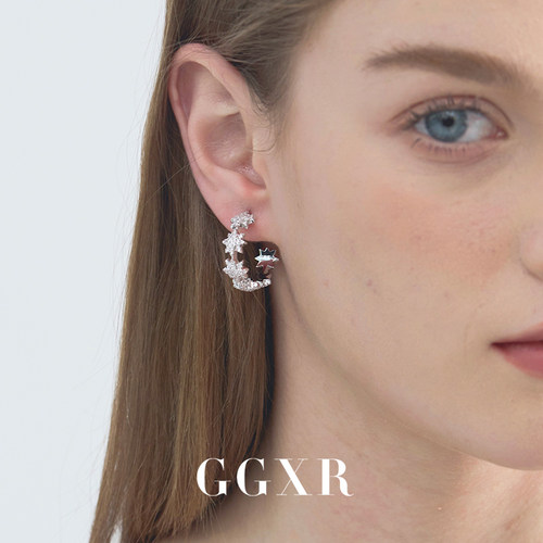 GGXR 满钻镶嵌星星耳环圈圈hoop 耳夹无耳洞繁花新款显脸小