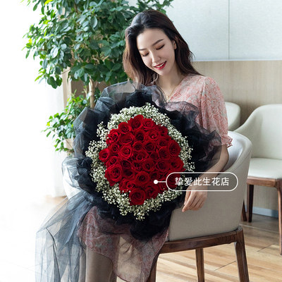 99朵玫瑰花束同城配送女友生日花店西安贵阳济南咸阳宝鸡