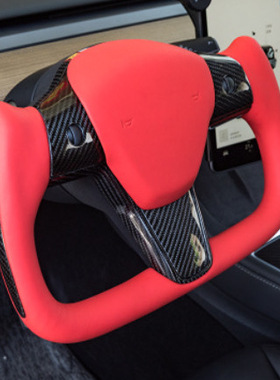 适用于特斯拉红色方向盘yoke飞机原厂定制碳纤维Model3/Y改装配件