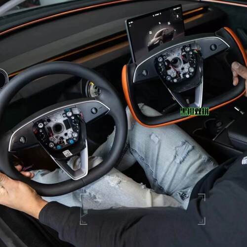 适用于特斯拉焕新Y方向盘model y juniper橙色双拼内饰改装升级