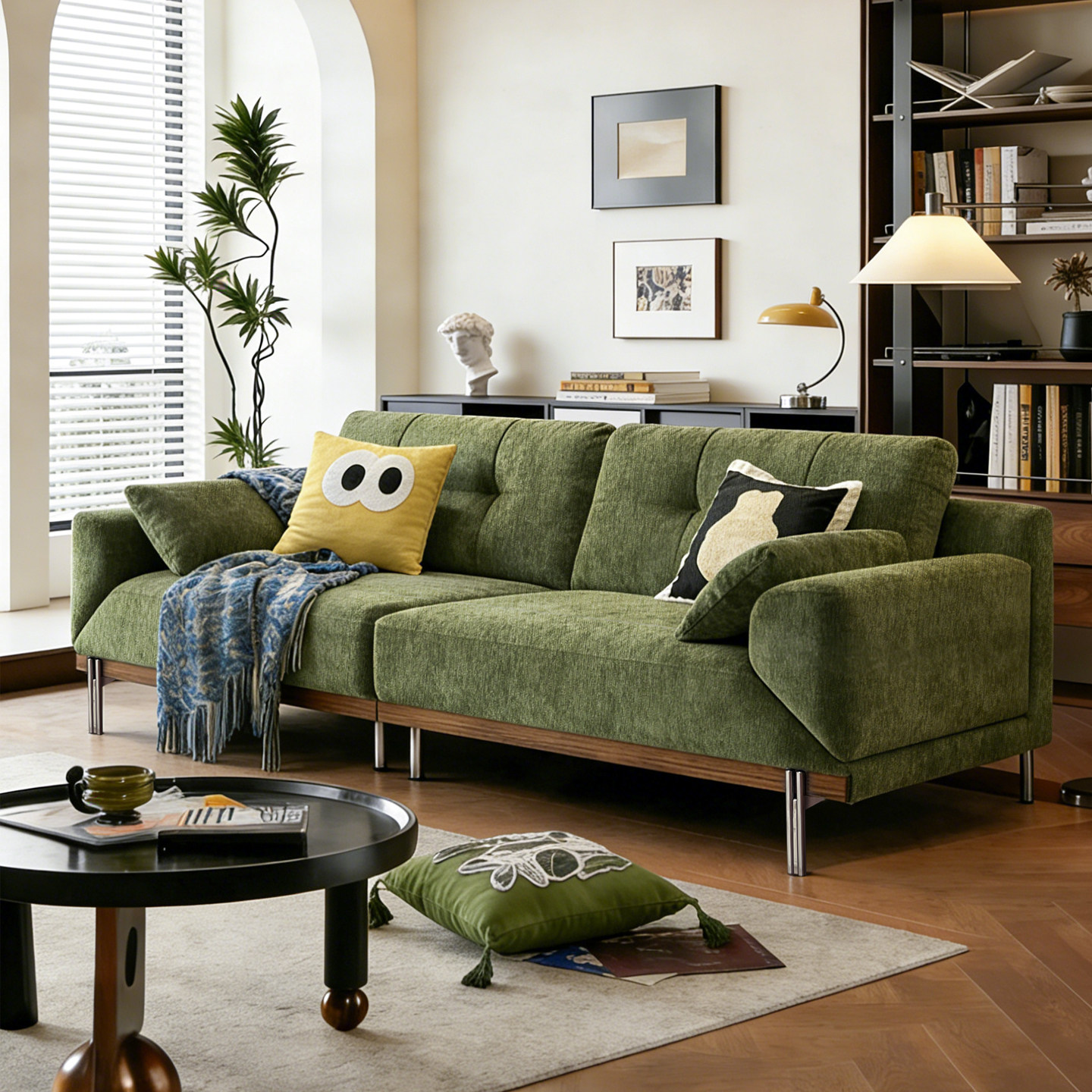 馨艾舒包豪斯复古风客厅沙发直排小户型中古风布艺可拆洗活动扶手