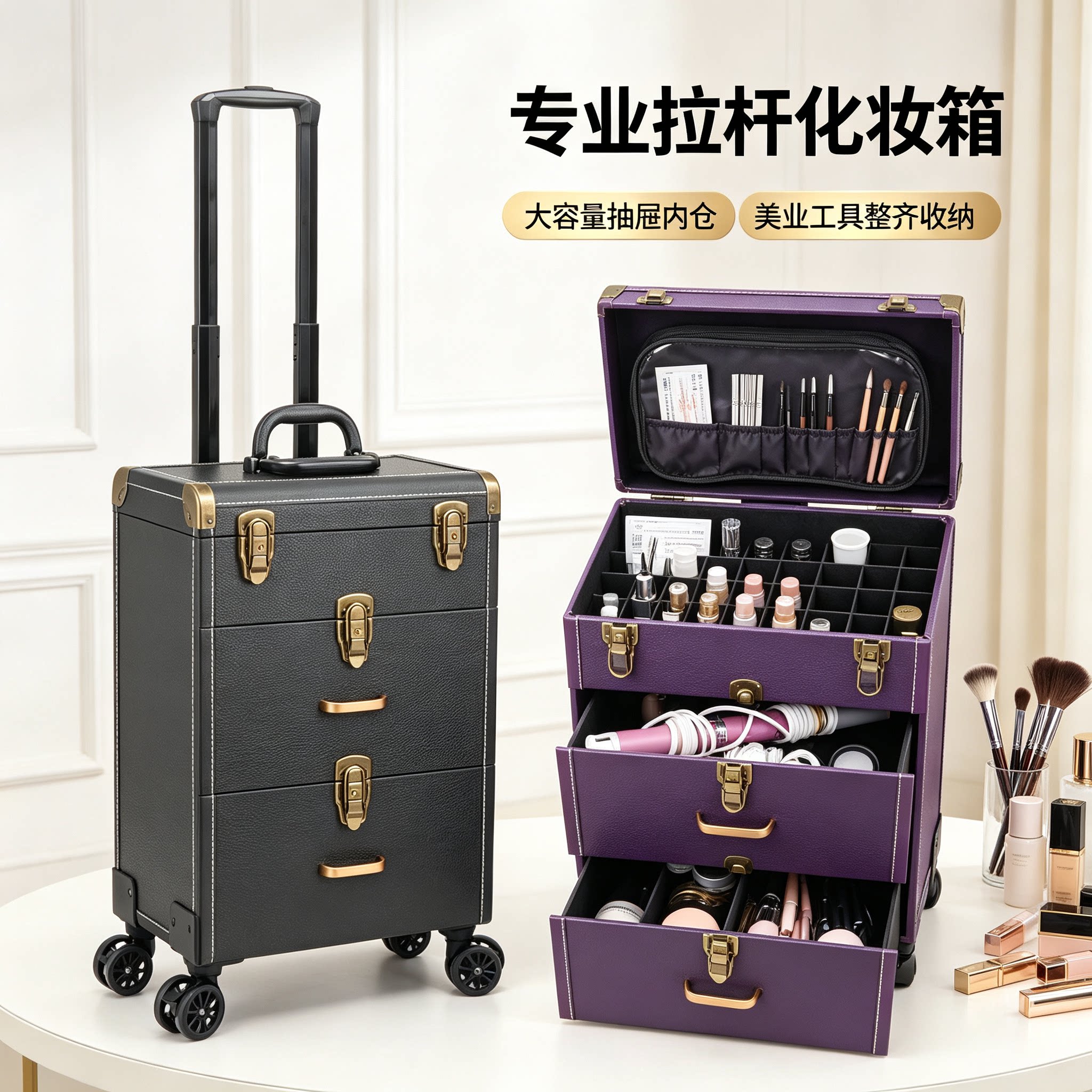 纹绣工具箱拉杆美甲化妆箱大容量