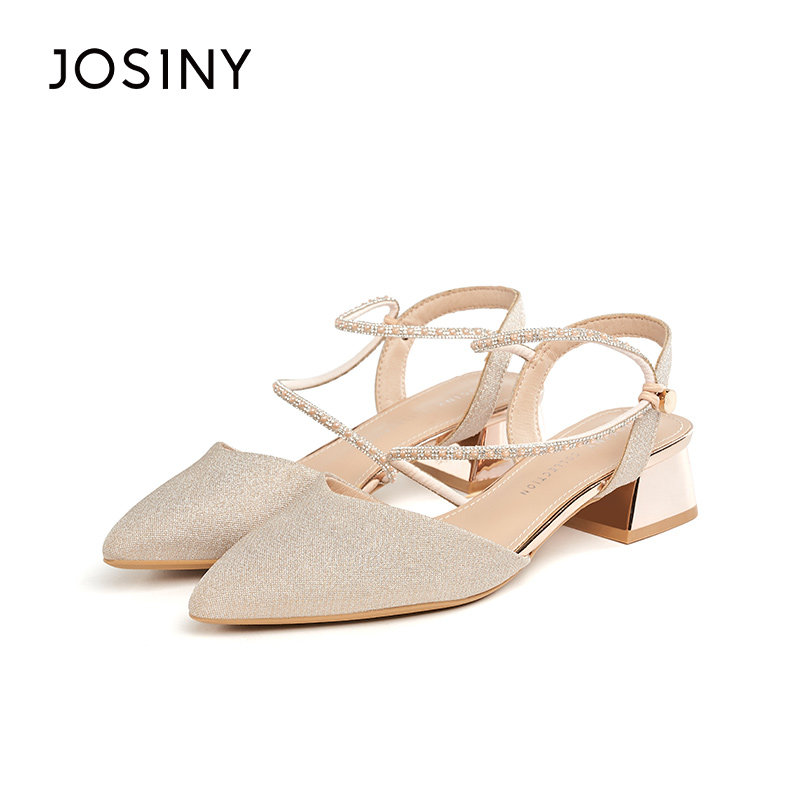 卓诗尼夏季新款粗高跟女鞋子休闲浅口女单鞋套脚一脚蹬懒人鞋时装