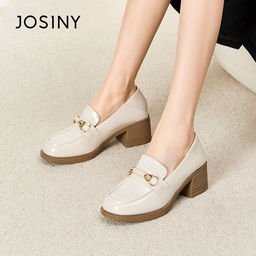 卓诗尼春季新款女鞋深口单鞋圆头粗跟套脚韩版时装休闲通勤乐福鞋