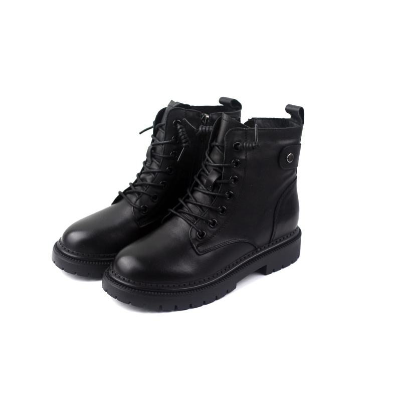 金佰川冬季新款女士短筒靴子圆头系带侧拉链加绒韩版休闲马丁靴潮