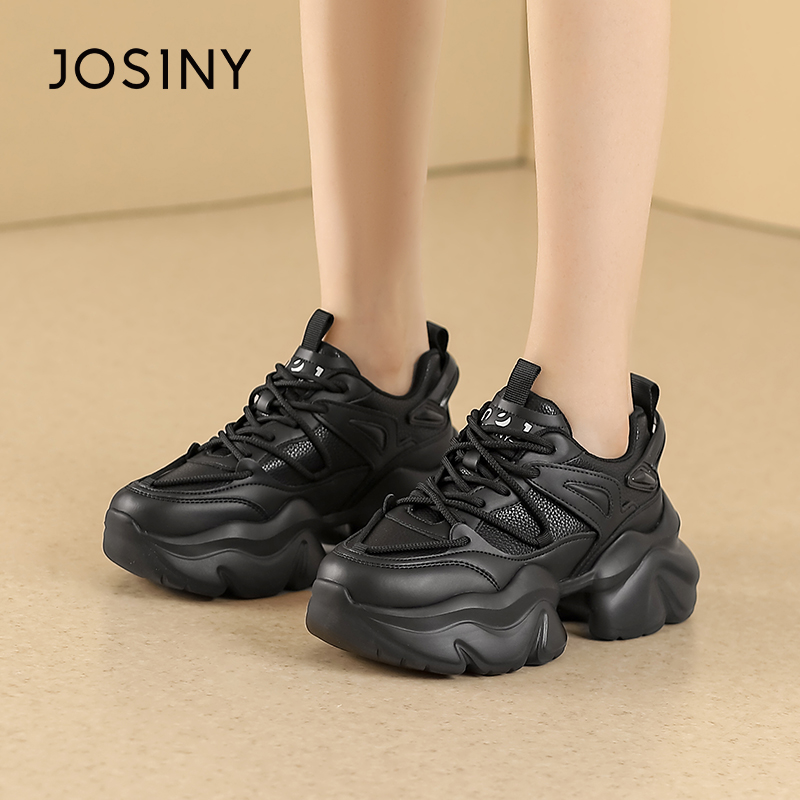 卓诗尼女鞋冬撤柜正品机能超A老爹鞋舒适圆头小蛮腰发泡厚底百搭