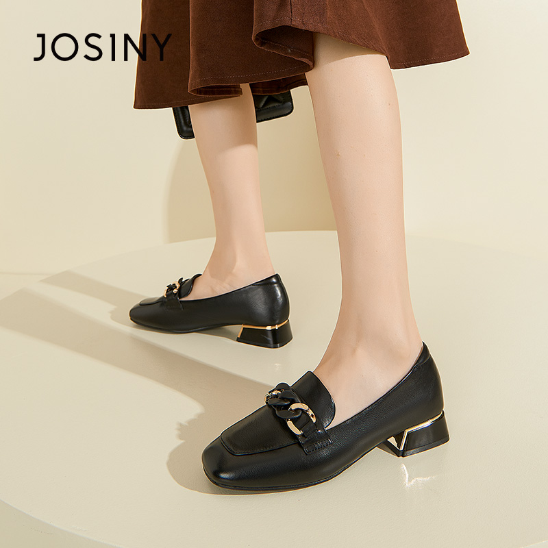 卓诗尼撤柜正品春秋款女单鞋方头一脚蹬百搭时装休闲深口乐福鞋潮