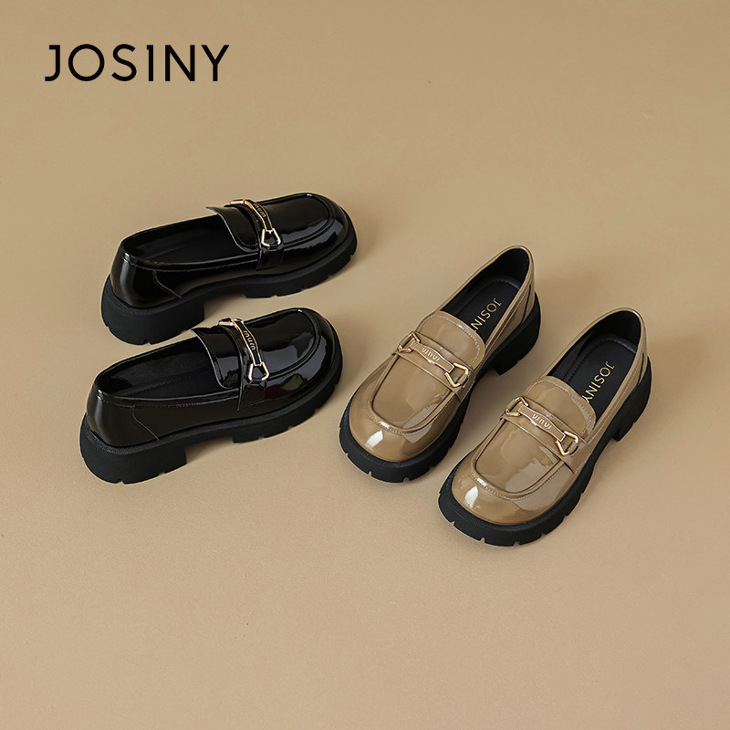 卓诗尼春秋季新款女士单鞋子圆头厚底套脚一脚蹬韩版休闲乐福鞋