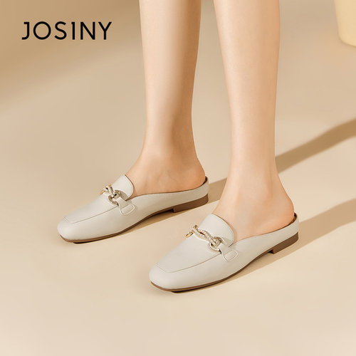 卓诗尼春秋季新款女士单鞋子圆头平底后空穆勒鞋休闲百搭日常韩版