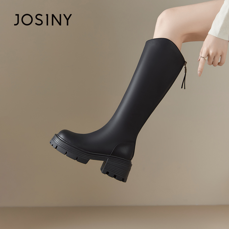 卓诗尼英伦风高筒靴厚底显瘦