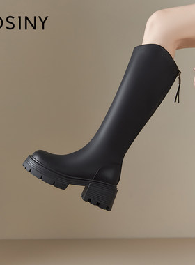 卓诗尼英伦风高筒靴厚底显瘦