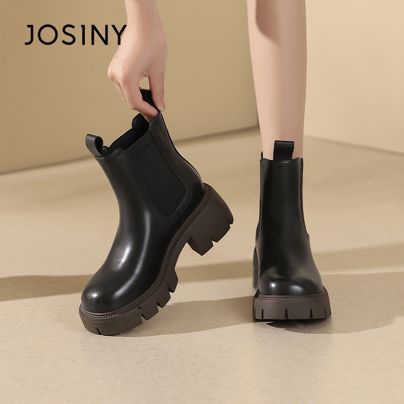 卓诗尼冬季撤柜正品女靴复古英伦切尔西靴撞色防滑齿轮大底百搭潮