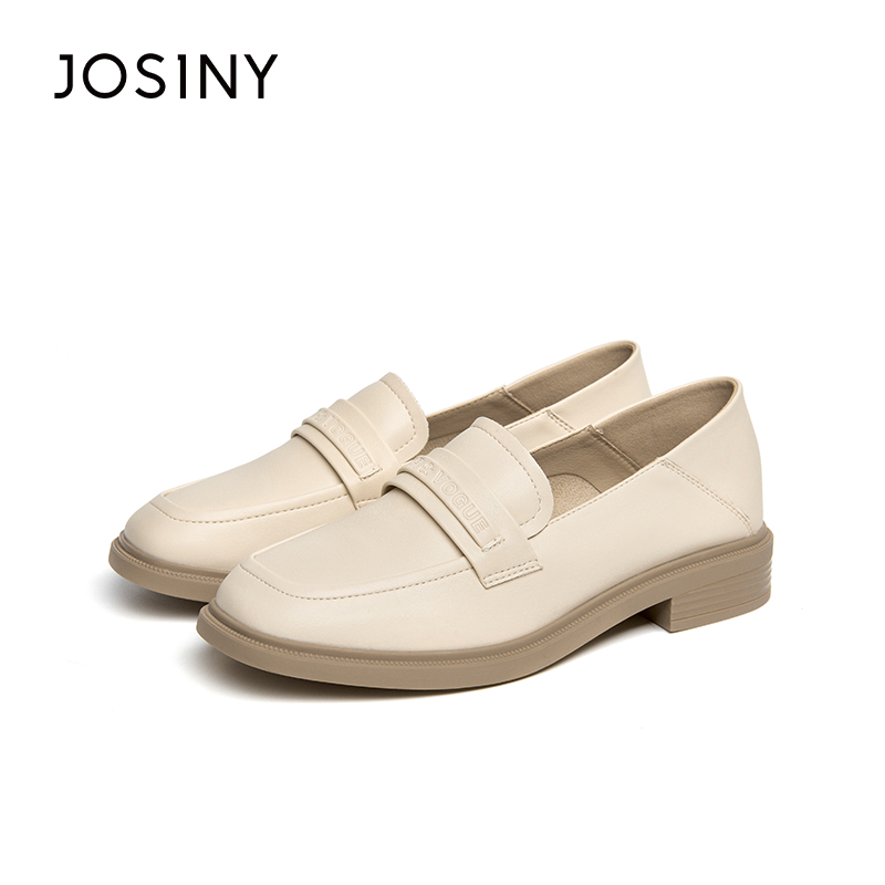 卓诗尼春季新款女鞋深口单鞋子圆头套脚平底一脚蹬百搭休闲乐福鞋