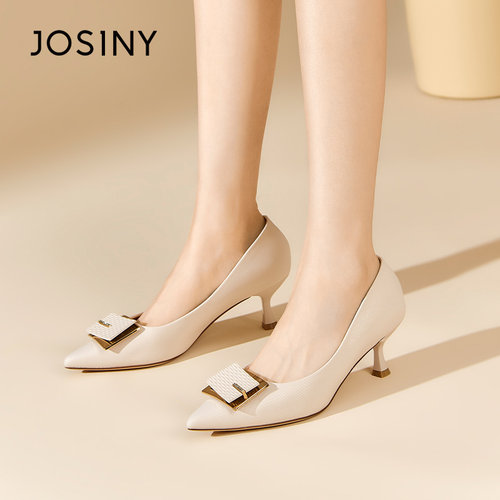 卓诗尼春秋季新款女士单鞋子尖头细高跟套脚一脚蹬时装通勤百搭