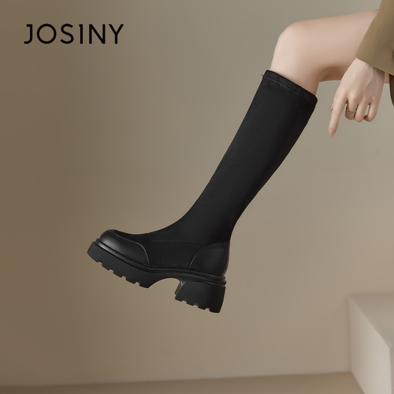 卓诗尼厚底韩版长筒靴弹力靴