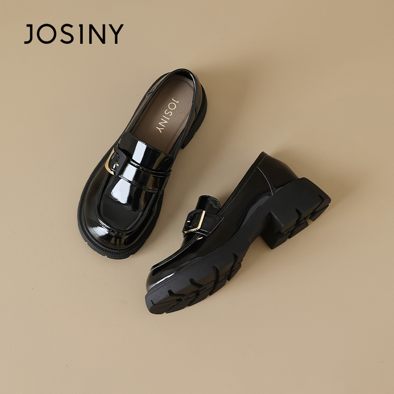 卓诗尼春秋季新款女士单鞋子圆头厚底套脚一脚蹬休闲乐福鞋百搭潮