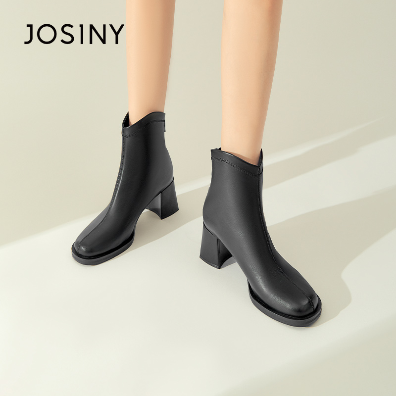 卓诗尼春季新款女鞋子女士乐福鞋深口单鞋圆头粗高跟粗跟方跟休闲