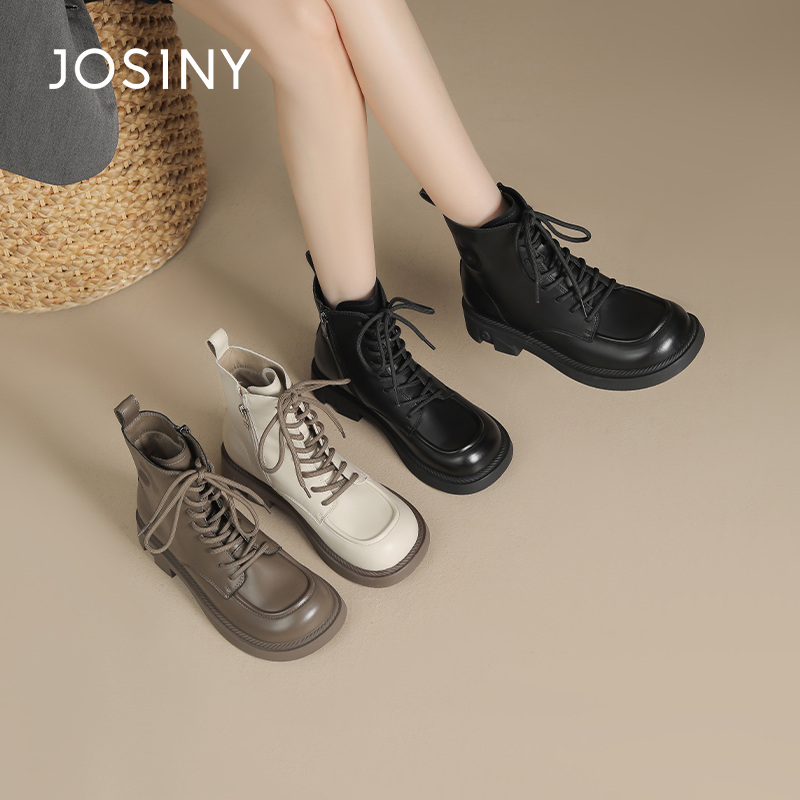 卓诗尼撤柜正品休闲百搭马丁靴高帮时尚字母钢印秋冬款短靴舒适