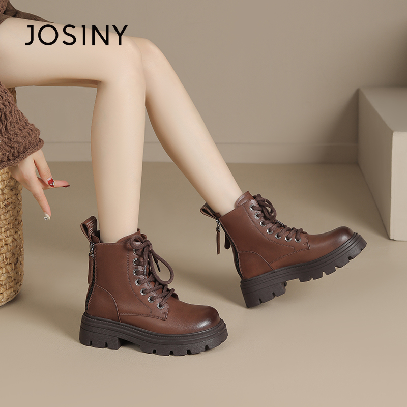 卓诗尼女鞋撤柜正品马丁靴女秋冬新款百搭厚底大黄靴踢不短靴女靴