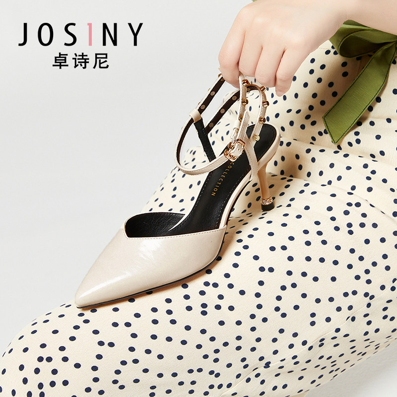卓诗尼夏季新款女鞋子女凉鞋包头包跟一字带尖头细高跟韩版休闲潮