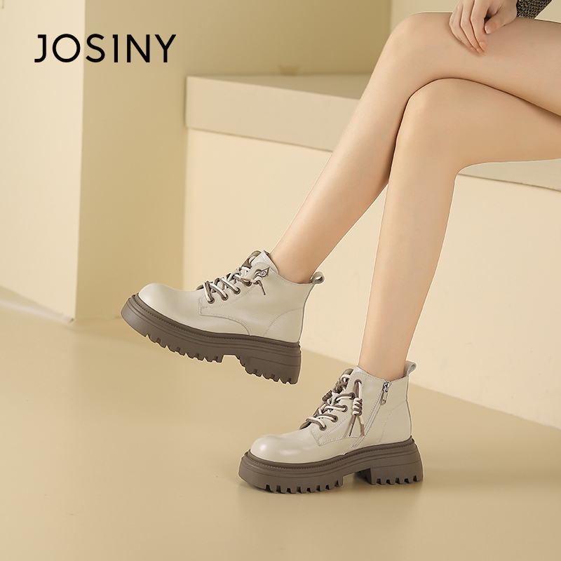 卓诗尼秋冬撤柜正品女工装户外马丁靴扭结双色鞋带舒适休闲百搭