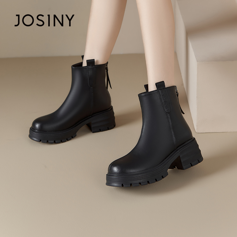 卓诗尼女鞋撤柜正品马丁靴女秋冬新款百搭厚底大黄靴踢不短靴女靴