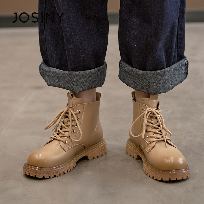 卓诗尼女靴马丁靴女秋冬季厚底短筒靴英伦风圆头休闲机车工装靴子