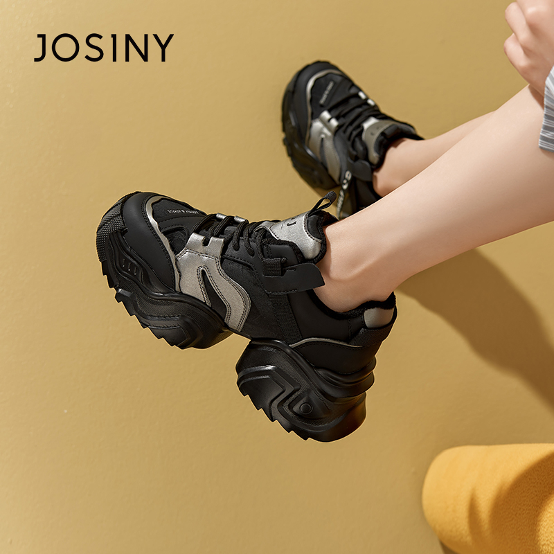 卓诗尼女鞋冬季撤柜正品金属色撞色老爹鞋防踢圆头小蛮腰厚底时尚