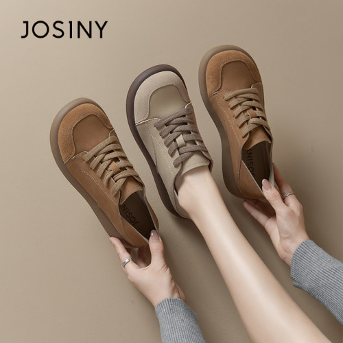 卓诗尼女单鞋撤柜正品系带鞋头做旧拼接可踩脚两穿后跟设计小皮鞋