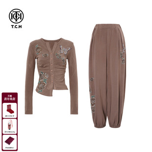 套装 休闲裤 女T75D07E1070 烫钻百搭收腰加绒打底衫 TCH秋冬百搭时尚