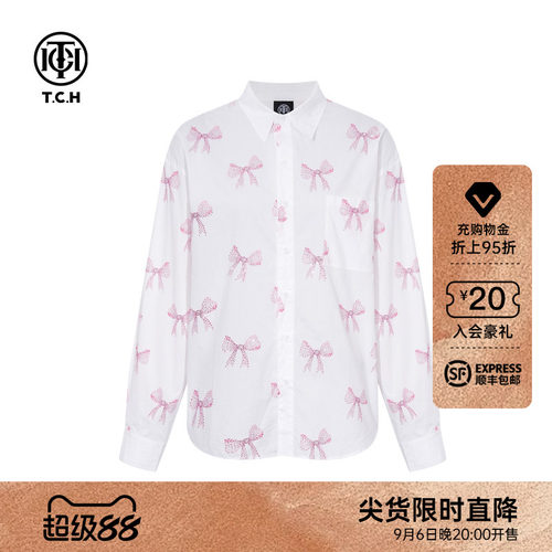 TCH轻奢潮牌蝴蝶结烫钻宽松休闲百搭衬衫外套早秋新款T75C13E9013