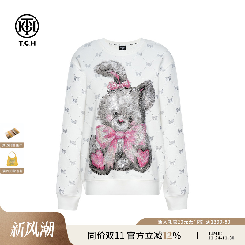 TCH轻奢可爱卡通烫钻潮牌时尚宽松圆领卫衣25秋冬新款T75C11E9018