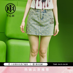 TCH轻奢潮牌夏季 烫钻复古设计感牛仔短裙T69B228002 新款