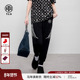 2025春夏新款 TCH烫钻翅膀潮牌黑色休闲百搭洋气卫裤 束脚直筒长裤