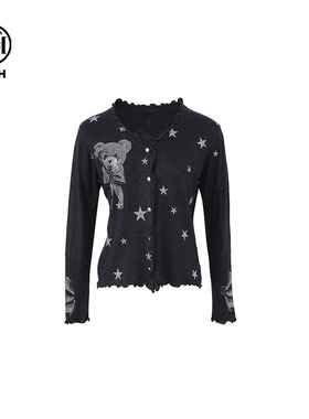 TCH私服蝴蝶结小熊烫钻时尚长袖针织开衫24秋冬新款T72C43E5097