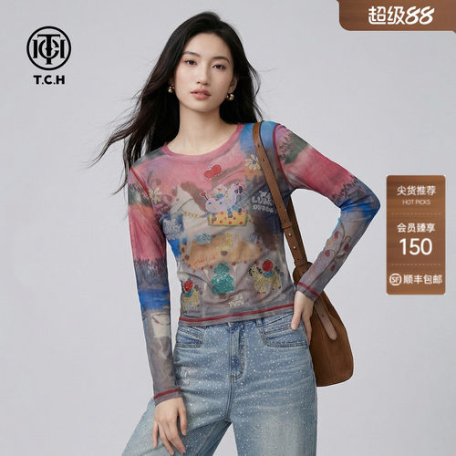 TCH甜辣烫钻小马长袖打底T恤女