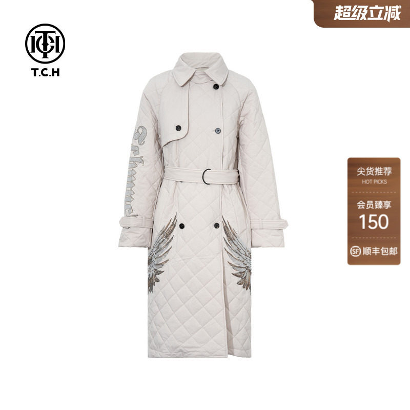 TCH烫钻时尚中长款收腰保暖棉服外套女2026春夏新款T75C18E9001