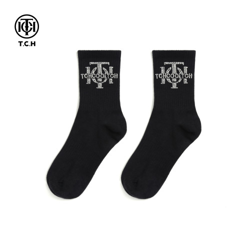 TCH轻奢LOGO烫钻烫钻工艺时尚休闲百搭中筒袜子女T78B55E5001