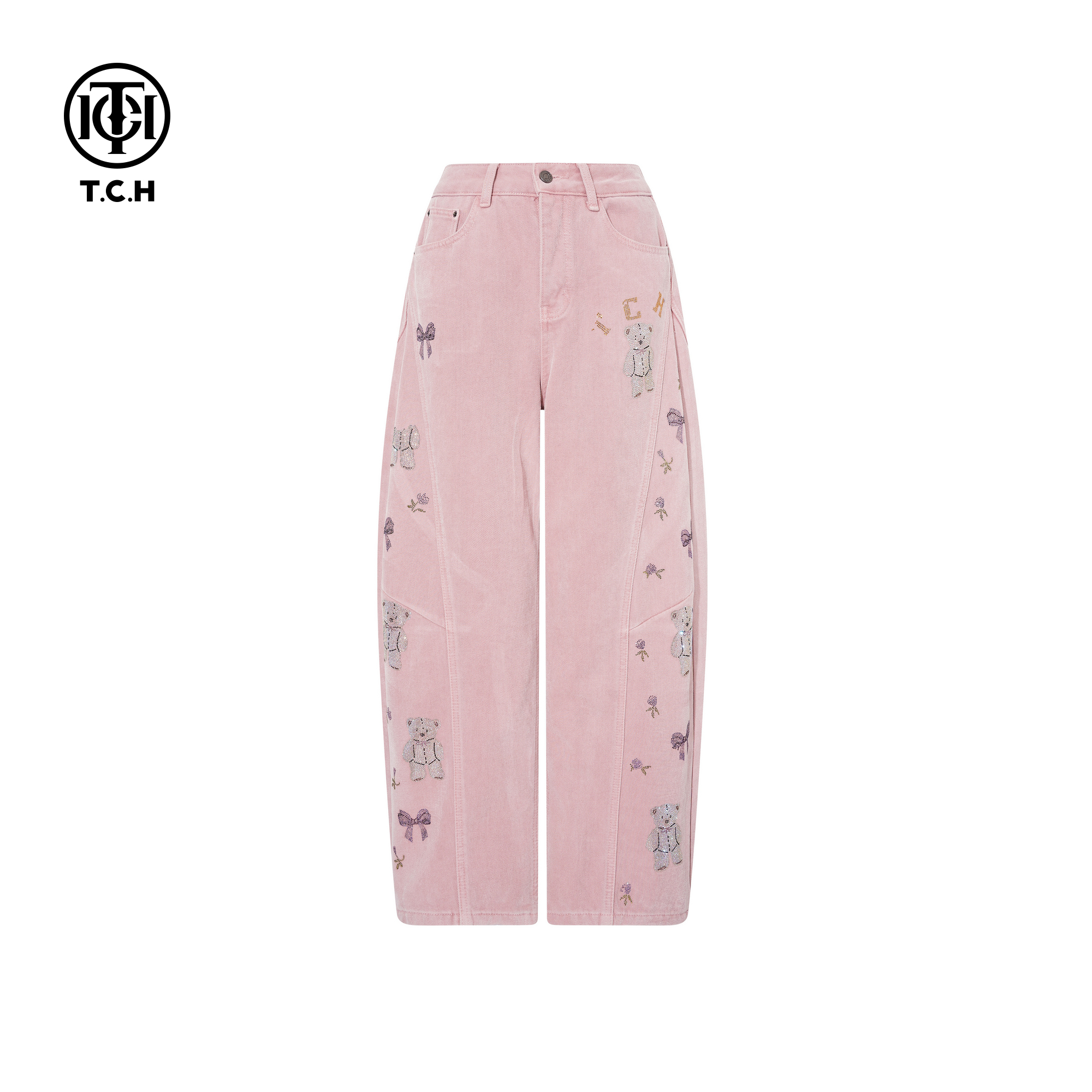 TCH私服烫钻25秋冬新款慵懒时尚宽松阔腿薄绒牛仔裤女T75D20E1020