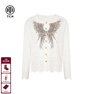 烫钻米色休闲百搭针织开衫 时尚 上衣女T75D43E1079 新款 TCH2025冬季