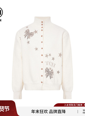 TCH私服2025冬季新款烫钻高智感高领气质针织开衫女T75D43E1025