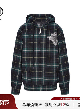 TCH轻奢潮牌烫钻格子保暖时尚连帽夹克外套25秋冬新款T75C27E9020