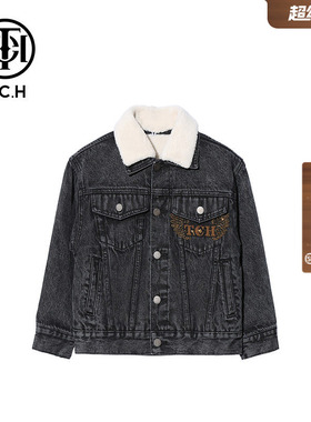 TCH轻奢潮牌冬季新款加厚保暖毛绒翻领牛仔棉服T69D18801K