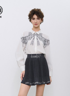 TCH私服时尚潮牌蝴蝶结烫钻休闲百搭衬衫秋冬新款T72C13E5004