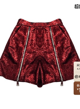 TCH烫钻个性拉链百搭时尚酒红色短裤女夏季T72B21E6005