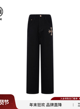 TCH轻奢烫钻黑色直筒宽松显瘦牛仔裤女潮牌休闲长裤男T75C20E5130